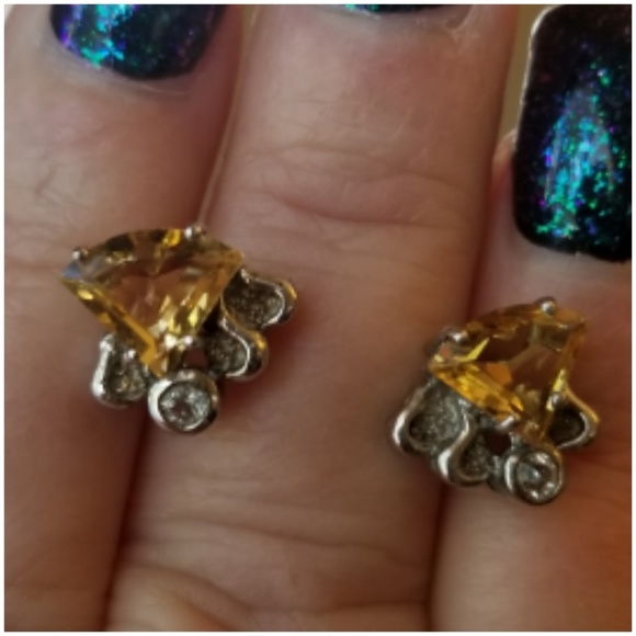 Genuine 2.5cts Citrine and White Sapphire Earrings - Picture 1 of 4